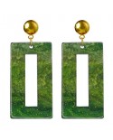 Boucles d'oreilles géométriques - rectangle vert à paillettes et doré