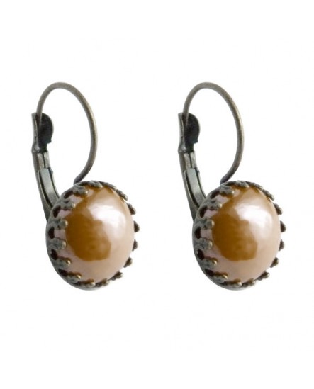 Boucles d'oreilles dormeuses rétro cabochon marron café