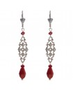 Boucles d'oreilles pendantes baroque rouge sombre et argenté