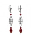 Boucles d'oreilles pendantes baroque rouge sombre et argenté