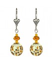 boucles oreilles dormeuses porcelaine fleurs marron jaune