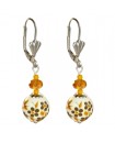 boucles oreilles dormeuses porcelaine fleurs marron jaune