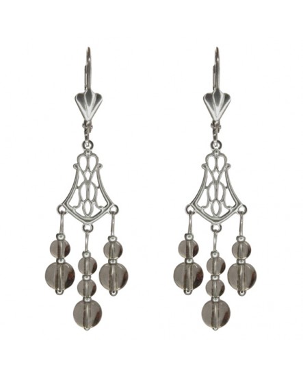 Boucles d'oreilles pendantes baroque argentées avec une goutte rouge sombre