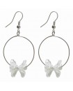 Boucles d'oreilles créoles anneaux fleurs blanches translucides légères et perles nacrées