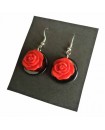 Boucles D'oreilles : roses rouges rétro sur disques noirs