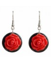 Boucles D'oreilles : roses rouges rétro sur disques noirs
