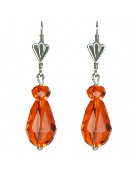 boucles d'oreilles gouttes orange - dormeuses argentés