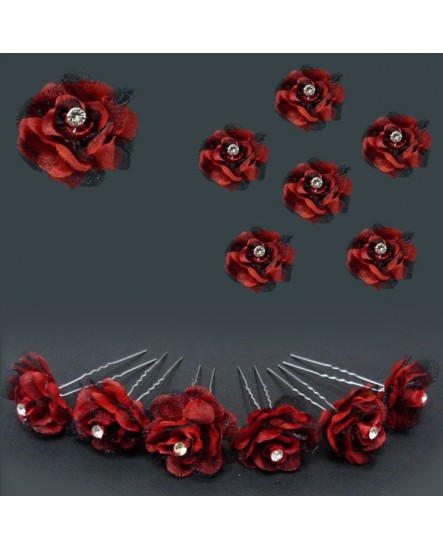 Lot de 6 épingles – mariage – fleurs rouge & noire