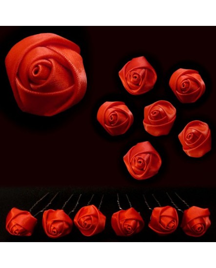 Lot de 6 épingles – Roses en satin ROUGE