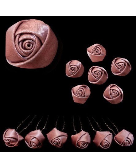 Lot de 6 épingles – Roses en satin VIEUX ROSE