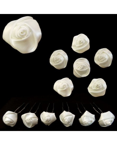 Lot de 6 épingles – Roses en satin BLANC