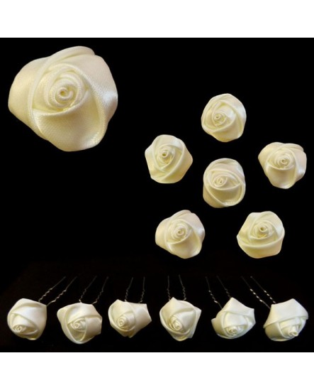Lot de 6 épingles – Roses en satin IVOIRE