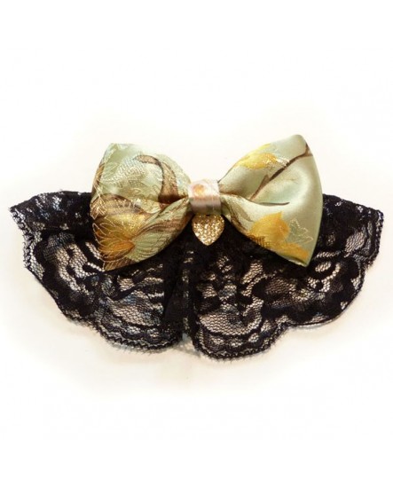 Noeud Papillon satin VERT à motifs (Pince à cheveux)