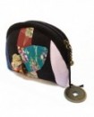 Porte monnaie noir à fleurs en tissu
