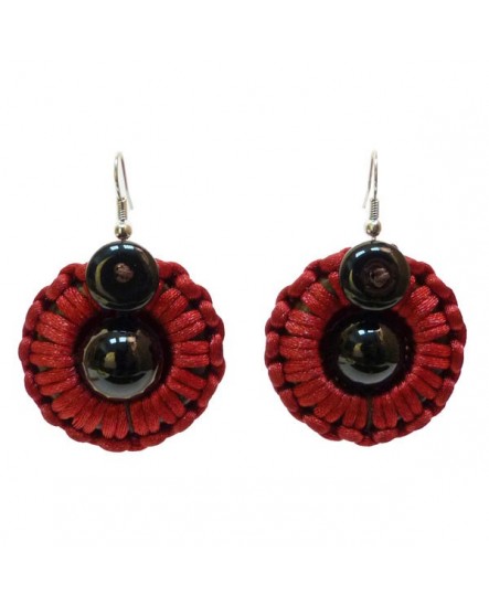 Satin rouge et pierres noires (Boucles d'oreilles)