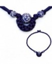 Collier macramé porcelaine et satin bleu 