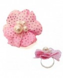 Fleur Rose Clair tissu pailleté (Bague – taille ajustable)