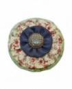 Rond Multicolore Coton Bleu,  Beige à Fleurs Rouge Et Vert  ( Pince à cheveux )