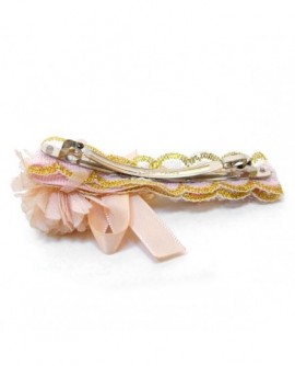 Fleur Rose Saumon et perles multicolores ( Barrette  )