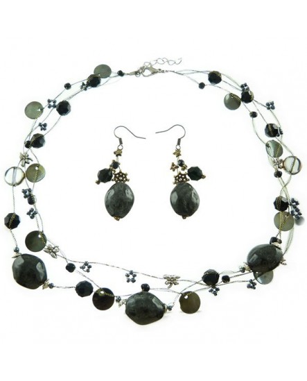 Céramique camaïeu gris foncé et noir  ( Parure )