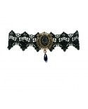 Collier dentelle noire gothique strass et petite goutte