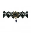 Collier dentelle noire gothique strass et petite goutte