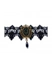 Collier dentelle noire gothique strass et petite goutte